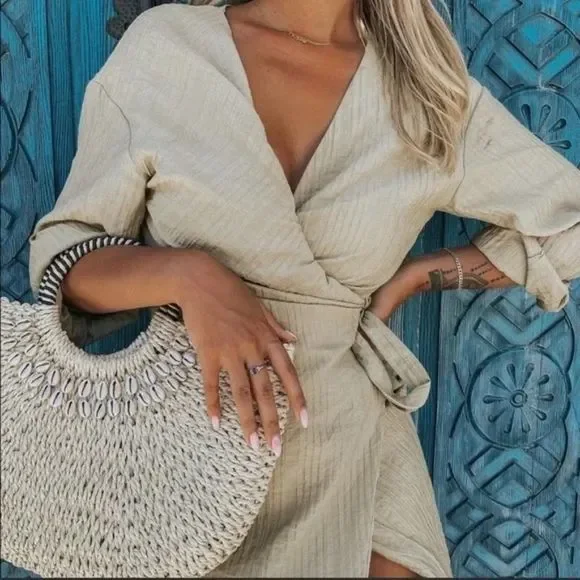 ZARA Dress Wrap Style Textured Midi Long Sleeve - Picture 10 of 12